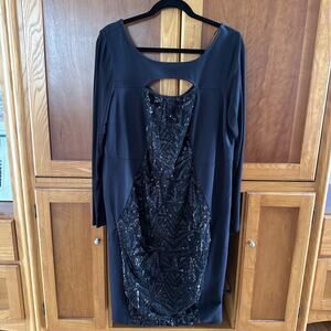 Lane Bryant Womens Black Stretch Sequin Round Neck Keyhole Dress Size 16